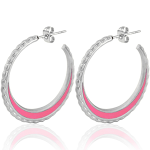 Stainless Steel - Rostfrei Stahl Ohrringe Creolen 30mm Silver-bright pink