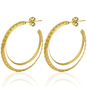 Stainless Steel - Rostfrei Stahl Ohrringe Creolen 30mm Gold-white