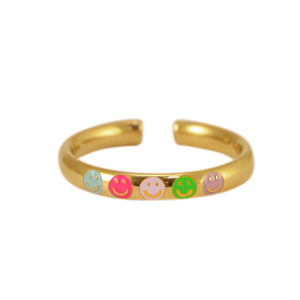 Stainless Steel - Rostfrei Stahl Ringe Enamel smiley Neon multicolour-gold