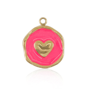 Anh&auml;nger aus Stainless Steel - Rostfreiem Stahl Herz Gold-neon pink