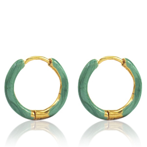 Stainless Steel - Rostfrei Stahl Ohrringe Creolen Enamel 17mm Persian green-gold
