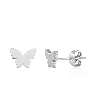 Stainless Steel - Rostfrei Stahl Ohrringe Butterfly Silver