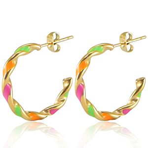 Stainless Steel - Rostfrei Stahl Ohrringe Neon multicolour pink orange green-gold