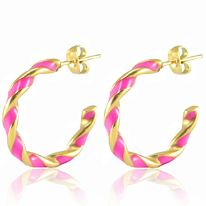 Stainless Steel - Rostfrei Stahl Ohrringe Neon pink-gold