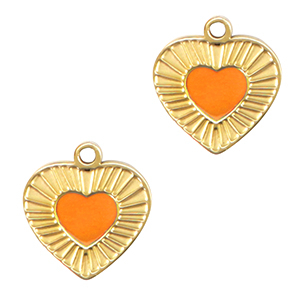 Anh&auml;nger aus Stainless Steel - Rostfreiem Stahl Heart Neon orange-gold