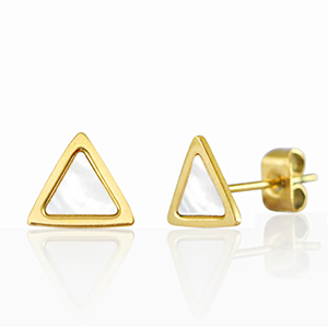 Stainless Steel - Rostfrei Stahl Ohrringe / Ohrstecker Triangle Gold-pearl white
