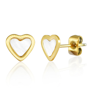 Stainless Steel - Rostfrei Stahl Ohrringe / Ohrstecker Heart Gold-pearl white