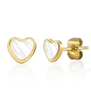 Stainless Steel - Rostfrei Stahl Ohrringe / Ohrstecker Heart Gold-pearl white