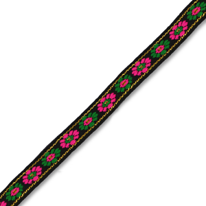 Schmuckband mit Blumen Black-green-pink