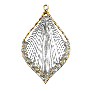 Geh&auml;kelten Anh&auml;nger mit Makramee Band und Facettperlen Tropfen Gold-metallic grey