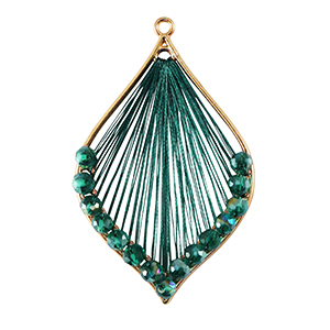 Geh&auml;kelten Anh&auml;nger mit Makramee Band und Facettperlen Tropfen Gold-metallic dark green