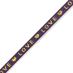 Schmucktextband "love" Purple-gold