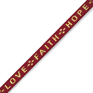 Schmucktextband "love faith hope" Red-gold
