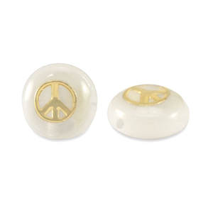 Glas Perlen Rondell shell look peace White-gold