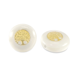 Glas Perlen Rondell shell look tree of life White-gold