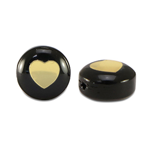 Glas Perlen Rondell heart Black-gold