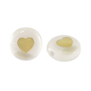 Glas Perlen Rondell shell look heart White-gold