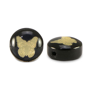 Glas Perlen Rondell butterfly Black-gold