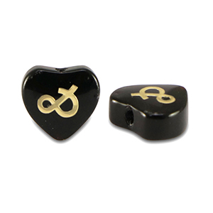 Glas Perlen heart "&" Black-gold