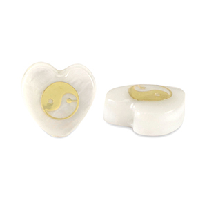 Glas Perlen heart shell look Yin & Yang White-gold