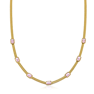 Stainless Steel - Rostfrei Stahl Snake Kette Crystal Gold-pink