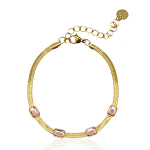 Stainless Steel - Rostfrei Stahl Snake Armb&auml;nder Crystal Gold-pink