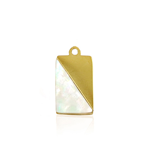 Anh&auml;nger aus Stainless Steel - Rostfreiem Stahl Muschel Salzwasserperlmutt rectangle Gold-white (Naturliche Farbe Muschel)