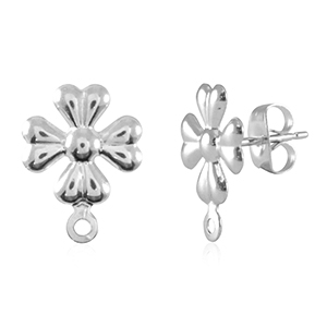Zubeh&ouml;r aus Stainless Steel - Rostfreiem Stahl Ohrringe / Ohrstecker flower mit &Ouml;se Silver