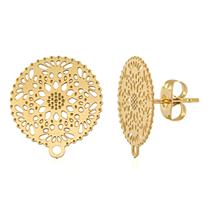 Zubeh&ouml;r aus Stainless Steel - Rostfreiem Stahl Ohrringe / Ohrstecker 15mm mit &Ouml;se Gold