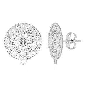 Zubeh&ouml;r aus Stainless Steel - Rostfreiem Stahl Ohrringe / Ohrstecker 15mm mit &Ouml;se Silver