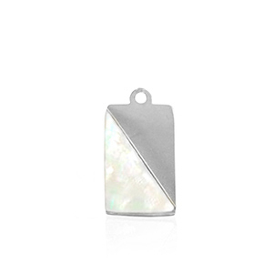Anh&auml;nger aus Stainless Steel - Rostfreiem Stahl Muschel Salzwasserperlmutt rectangle Silver-white (Naturliche Farbe Muschel)