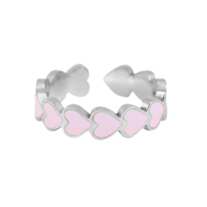 Stainless Steel - Rostfrei Stahl Ringe Enamel heart Pink-silver