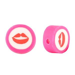 Perlen Polymer Kiss 10mm Fuchsia pink-white red