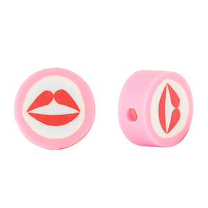 Perlen Polymer Kiss 10mm Pink-white red