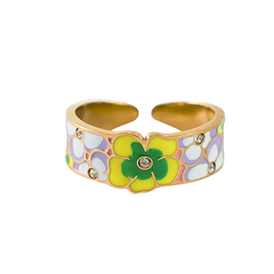 Stainless Steel - Rostfrei Stahl Ringe Flower Gold-multicolour