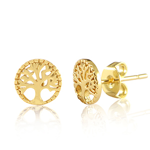 TQ Metall Brass Ohrringe / Ohrstecker Tree of Life Gold