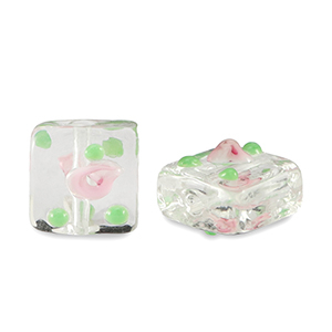 Handbemalt Glasperlen Square Flower Transparent-pink