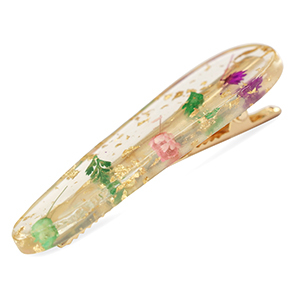 Haarschmuck Haarspang mit getrockneter Blume Purple pink green-gold