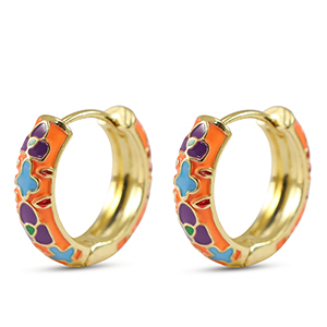 TQ Metall Brass Creolen mit Enamel Blume Gold-orange blue
