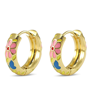 TQ Metall Brass Creolen mit Enamel Blume Gold-pink yellow