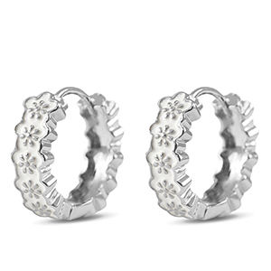 TQ Metall Brass Creolen mit Enamel Blume Silver-white