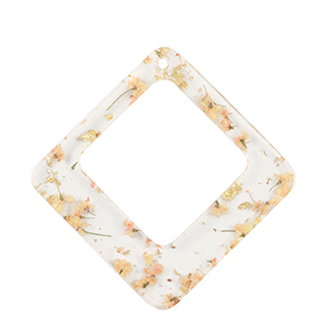 Anh&auml;nger aus Resin mit getrockneter Blume Rhombus Gold-Light Pink