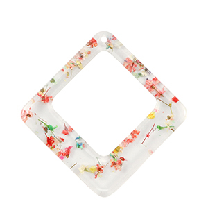 Anh&auml;nger aus Resin mit getrockneter Blume Rhombus Gold-multicolour