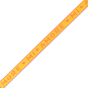 Schmucktextband "mi amore" Yellow-coral pink
