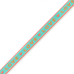 Schmucktextband "love" Turquoise-orange