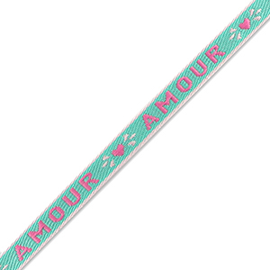 Schmucktextband "amour" Dark turquoise-fuchsia
