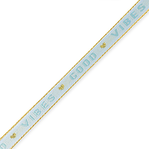 Schmucktextband "good vibes" Ice blue-gold