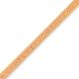 Schmucktextband "love faith hope" Coral red-gold