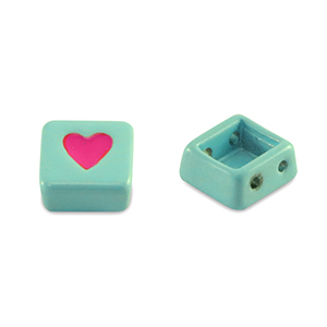 Tile bead Square Ocean blue-magenta pink