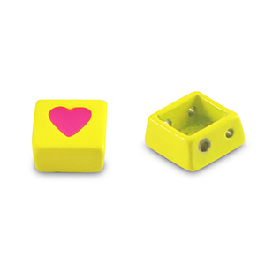 Tile bead Square Yellow-magenta pink